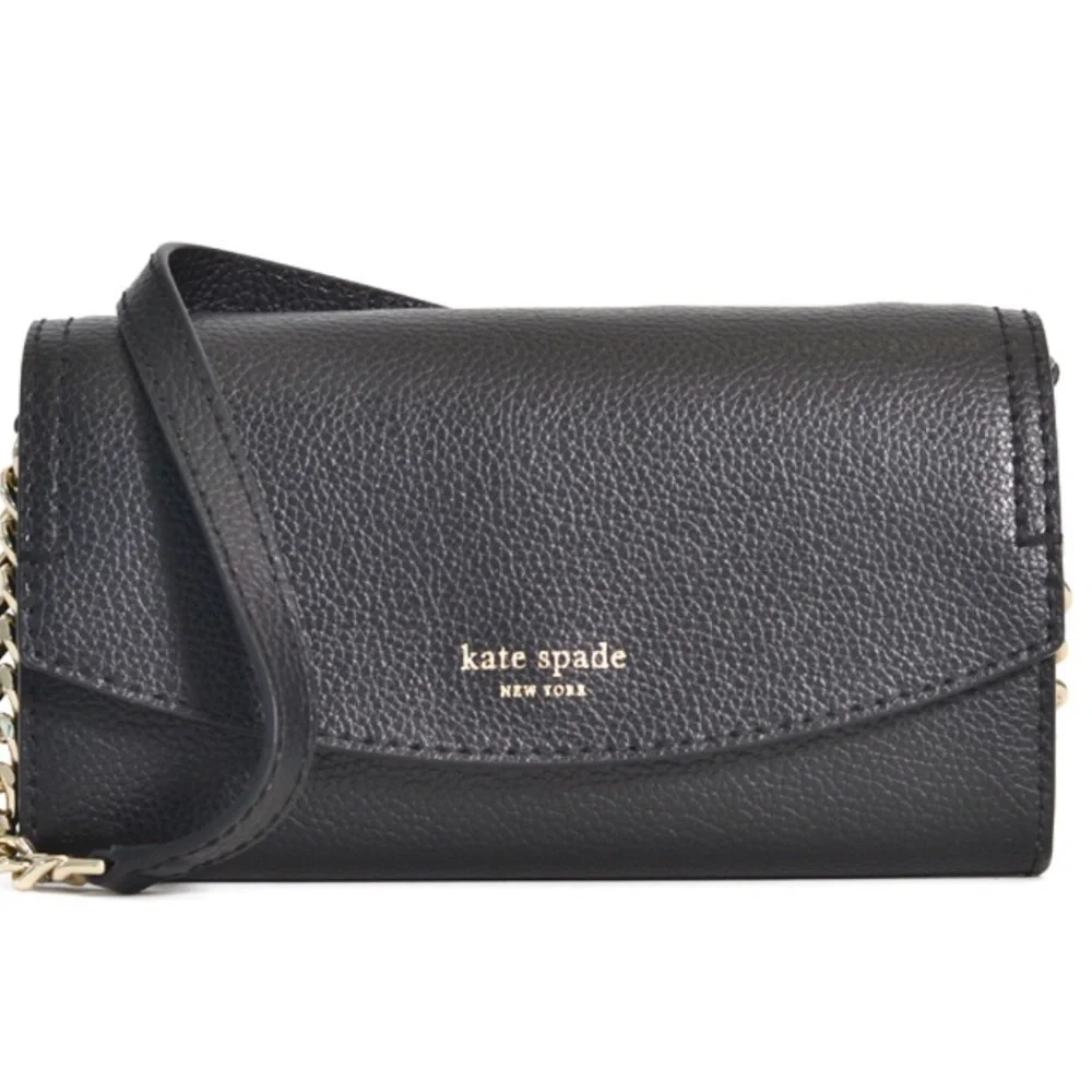NEW! Kate Spade Eva Wallet On A Chain – Black Pebbled Leather - Picture 4 of 9
